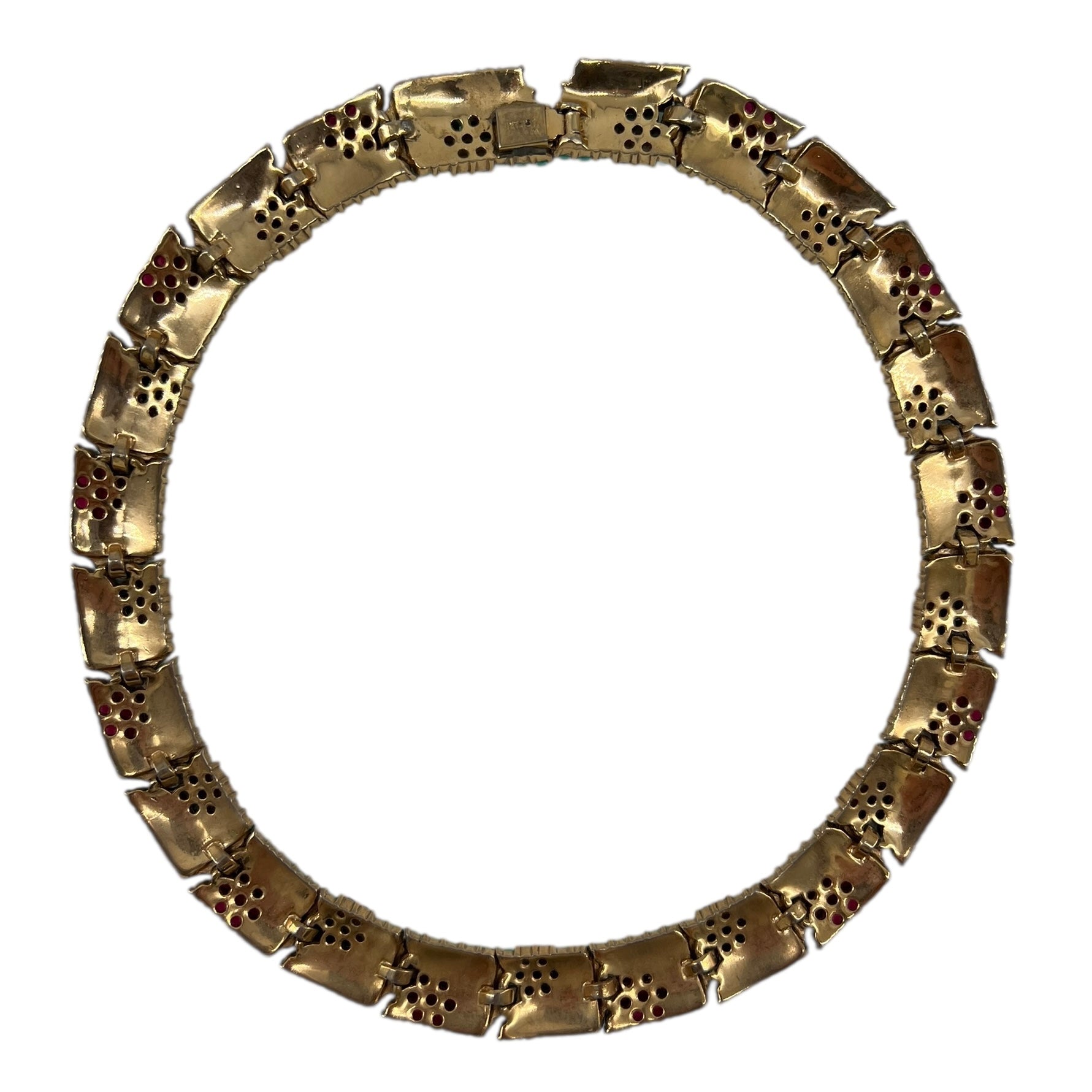 Crown Trifari 60's Demi-Parure Faux Turquoise, Ruby and Sapphire Necklace back