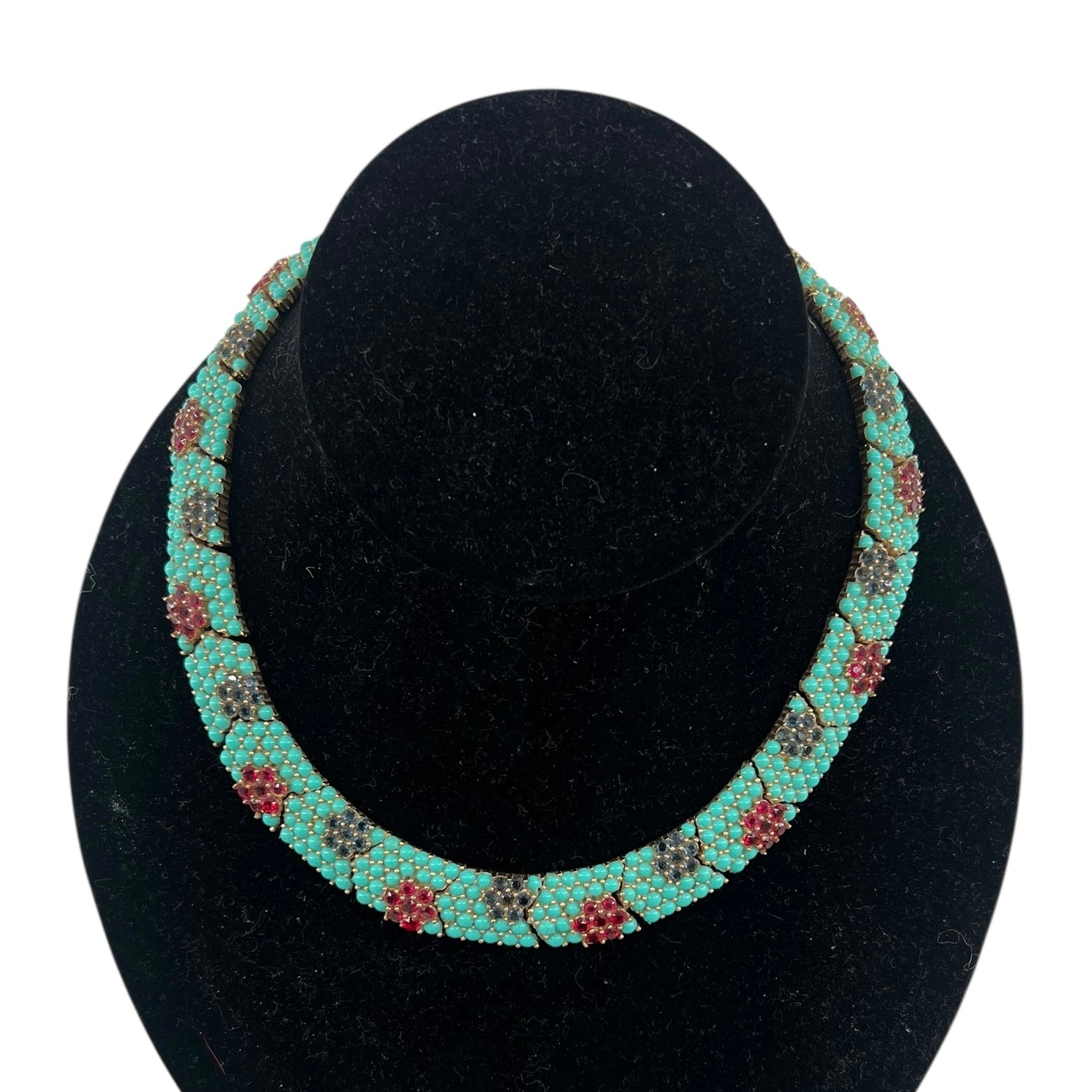 Crown Trifari 60's Demi-Parure Faux Turquoise, Ruby and Sapphire Necklace  2