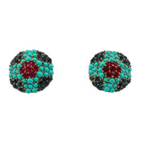 Crown Trifari 60's Demi-Parure Faux Turquoise, Ruby and Sapphire Earrings