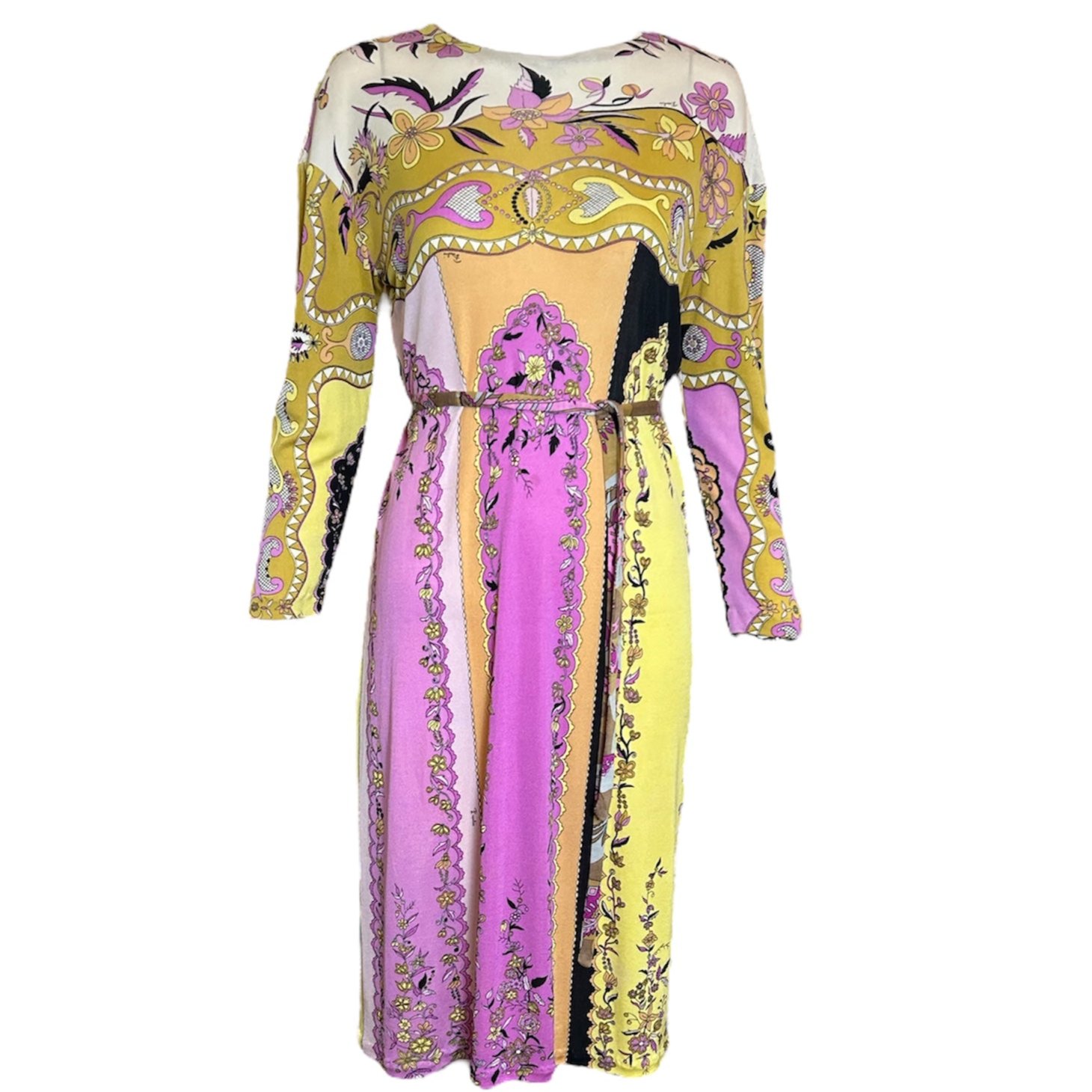  Pucci 1960s Floral Pastels Silk Jersey Dress w/ Belt FRONT PHOTO 1 OF 6