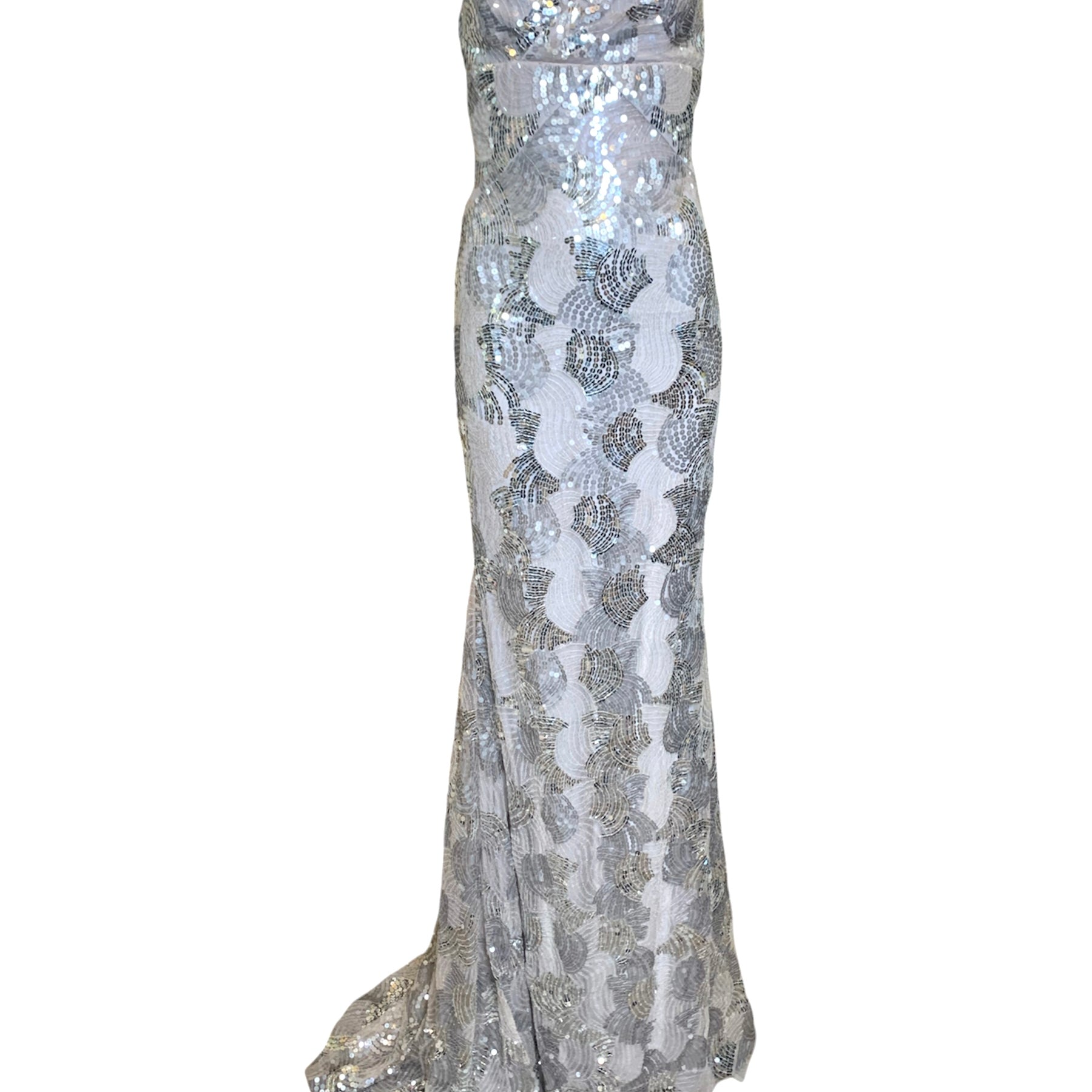 Lorena Sarbu Red Carpet Y2K Silver Sequin Strapless Gown FRONT 1 of 6