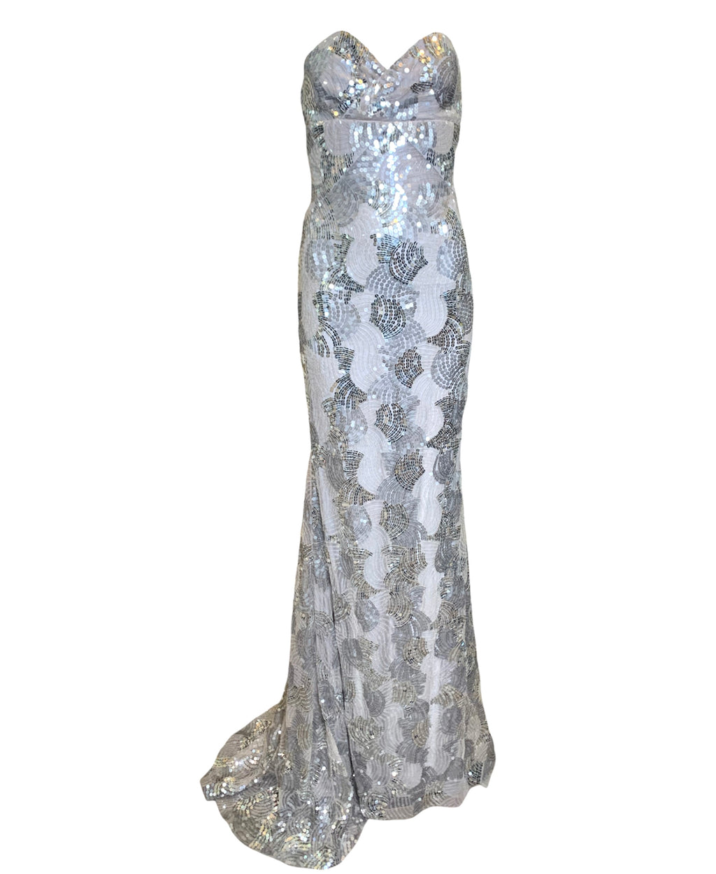 Lorena Sarbu Red Carpet Y2K Silver Sequin Strapless Gown FRONT 1 of 6