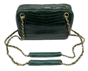 CHANEL 80s Green Crocodile Camera Shoulder Bag FRONT 1 of 9