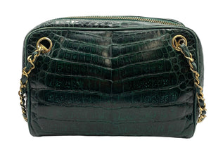 CHANEL 80s Green Crocodile Camera Shoulder Bag BACK 3  of 9