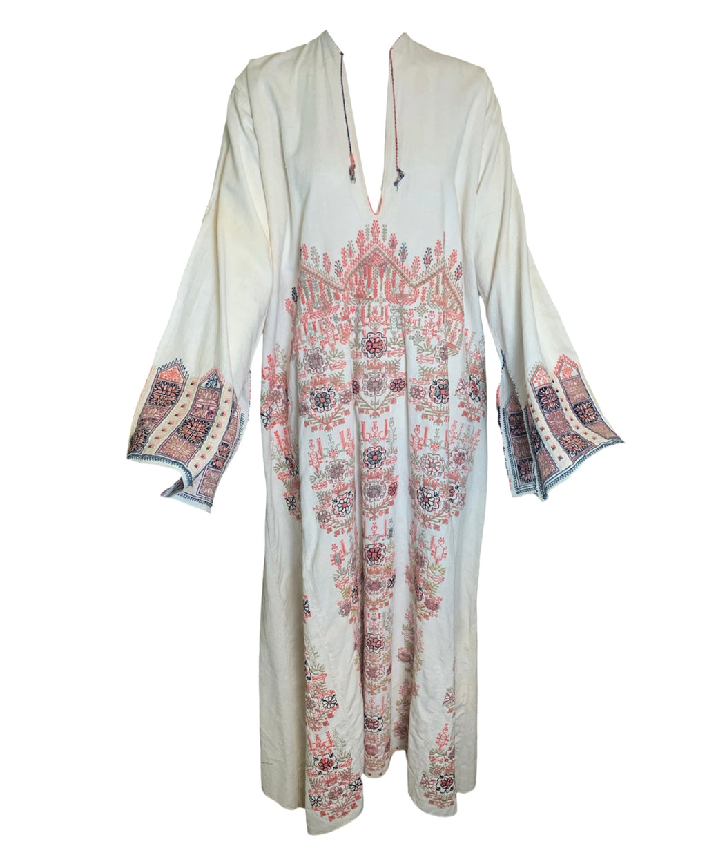 Traditional Syrian Mid 20th Century Hand Embroidered Full Length Tunic FRONT 1 of 7