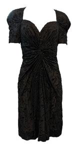 Arnold Scaasi 80s dress Black Chiffon Beaded and Embroidered Sexy Sheath FRONT 1 of 5