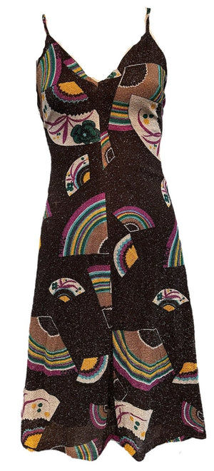 70s Lurex Glam Rainbow Dress & Jacket Ensemble DRESS FRONT 3 of 7. RBCC 