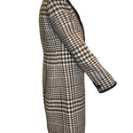   Valentino Brown and Ivory Houndstooth Wool Dress Coat with Velvet Trim SIDE 2 of 6