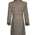   Valentino Brown and Ivory Houndstooth Wool Dress Coat with Velvet Trim BACK 3 of 6