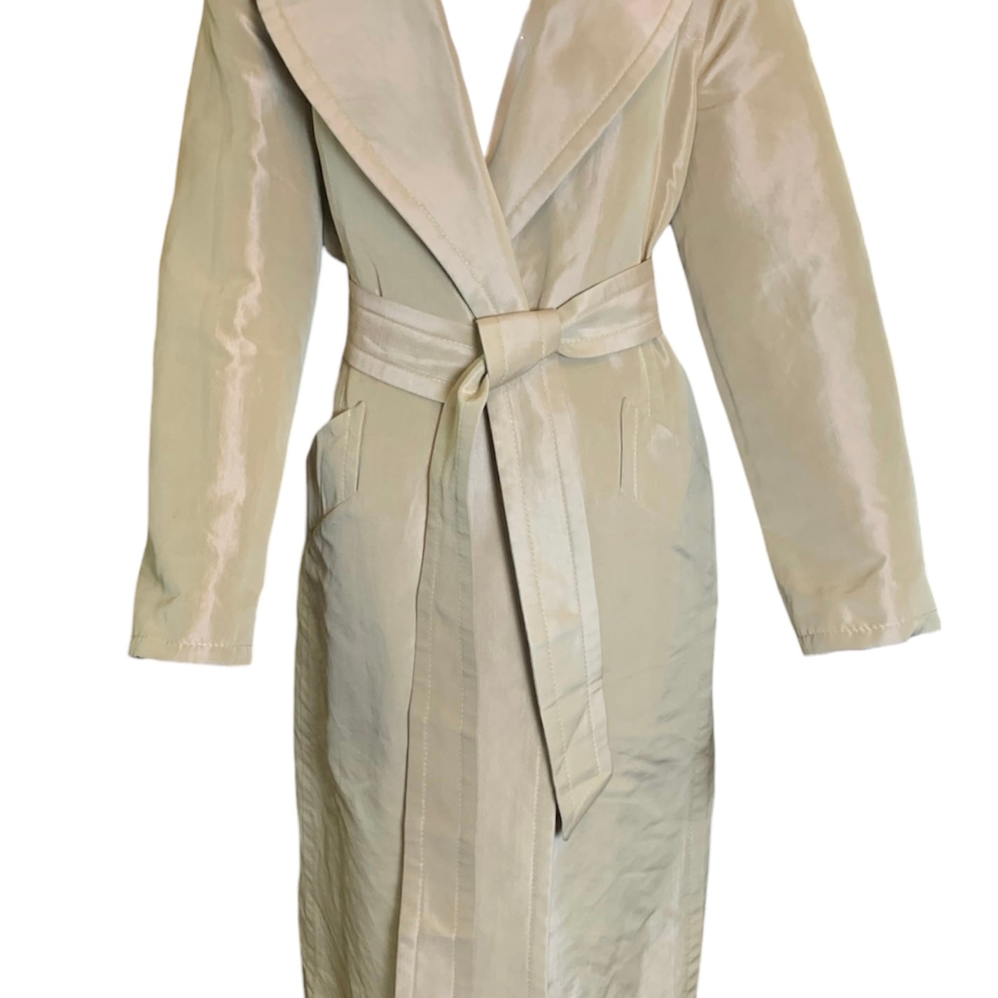 Gianfranco Ferre 1990s Sand Colored  Wrap Trench Coat FRONT 1 of 6