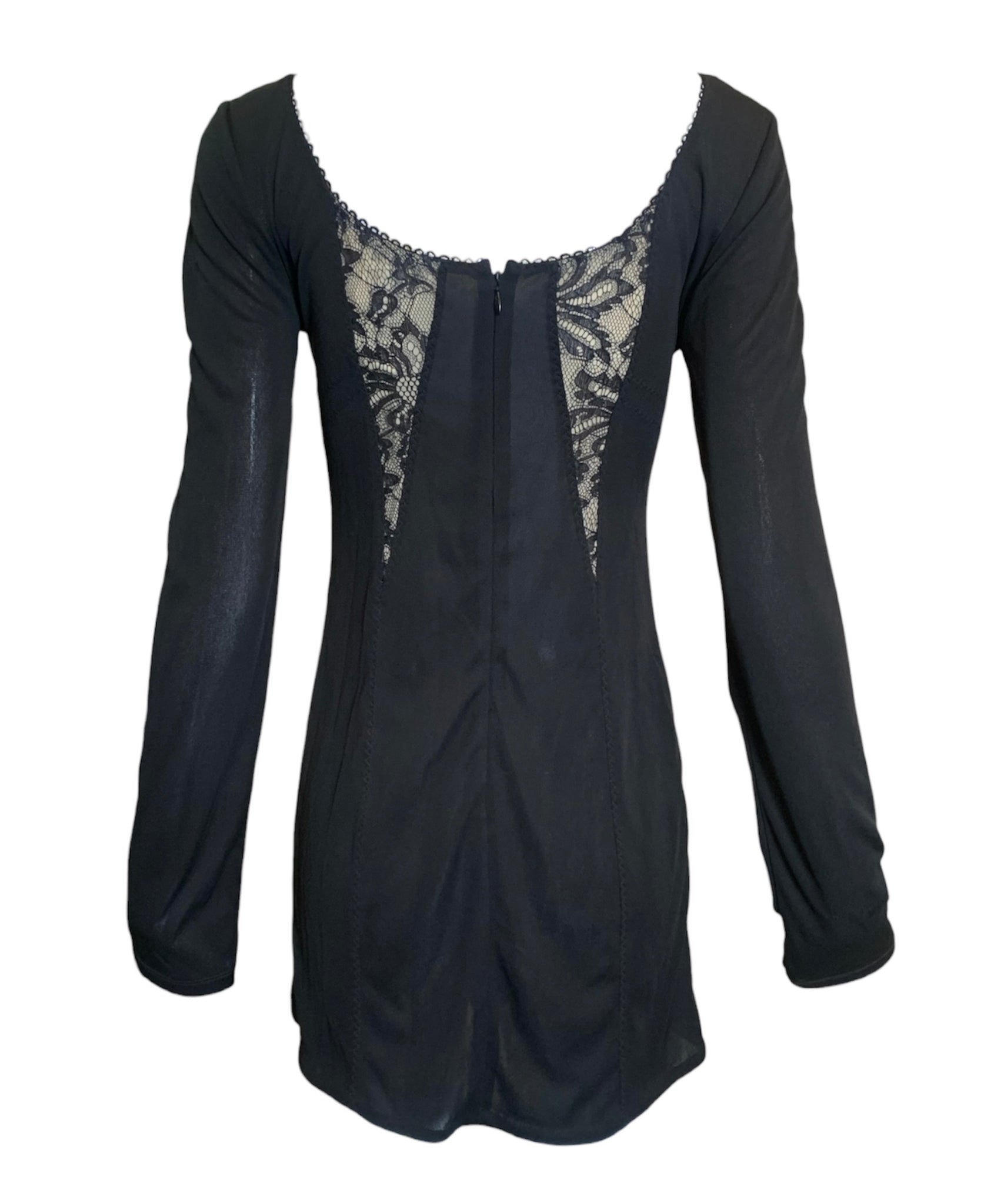  D&G 2000s Black Long Sleeve Mini Dress with Lace Panels BACK 3 of 5