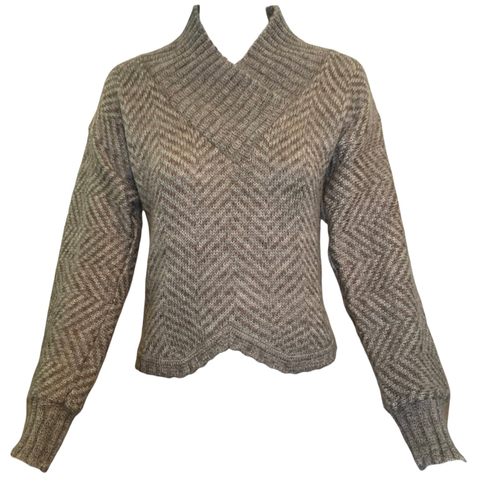 Gucci '70s Grey & Brown Chevron Alpaca Cashmere Sweater  FRONT 1 of 6