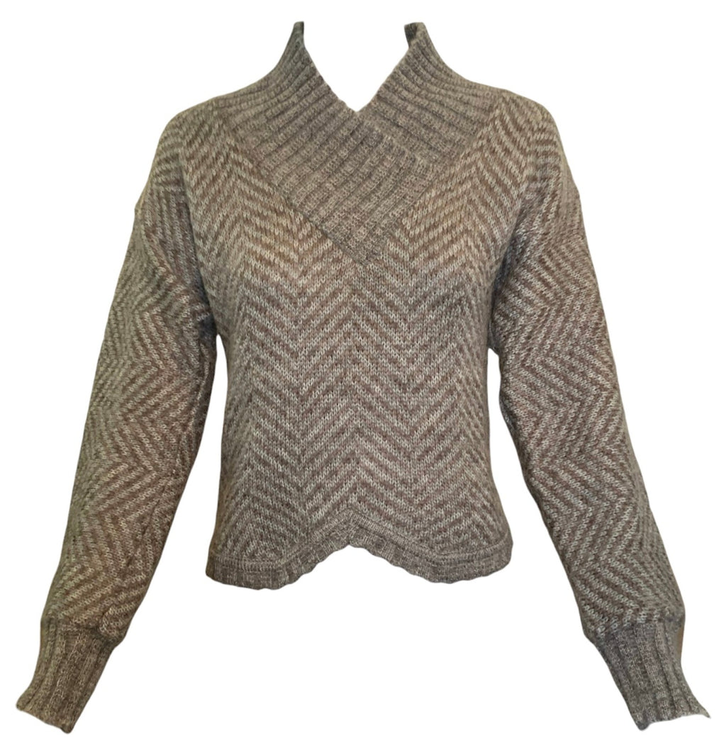 Gucci '70s Grey & Brown Chevron Alpaca Cashmere Sweater  FRONT 1 of 6