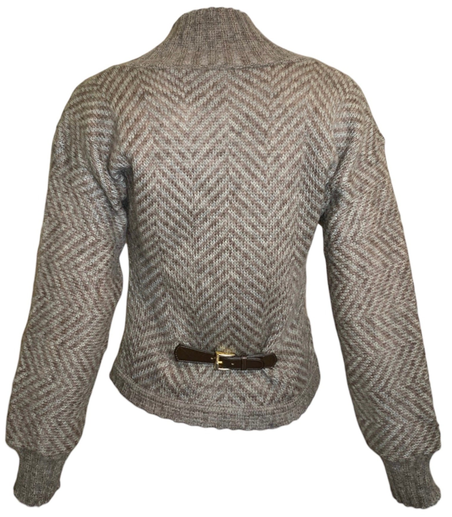  Gucci '70s Grey & Brown Chevron Alpaca Cashmere Sweater BACK 3 of 6