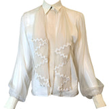 Christian Dior Sheer Cream Silk Ruffled Jabot Button Down Blouse FRONT PHOTO 1 OF 5