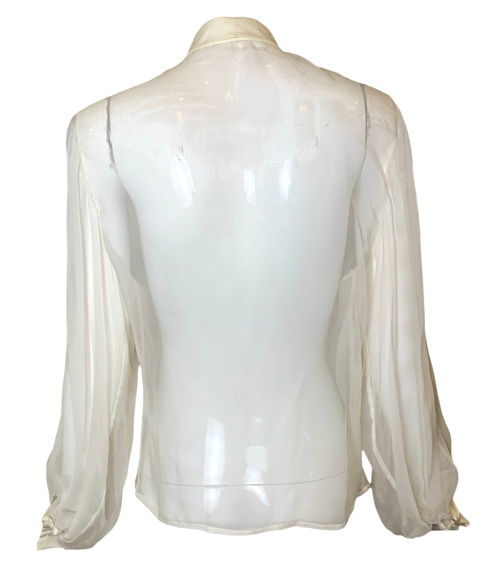 Christian Dior Sheer Cream Silk Ruffled Jabot Button Down Blouse BACK PHOTO 3 OF 5