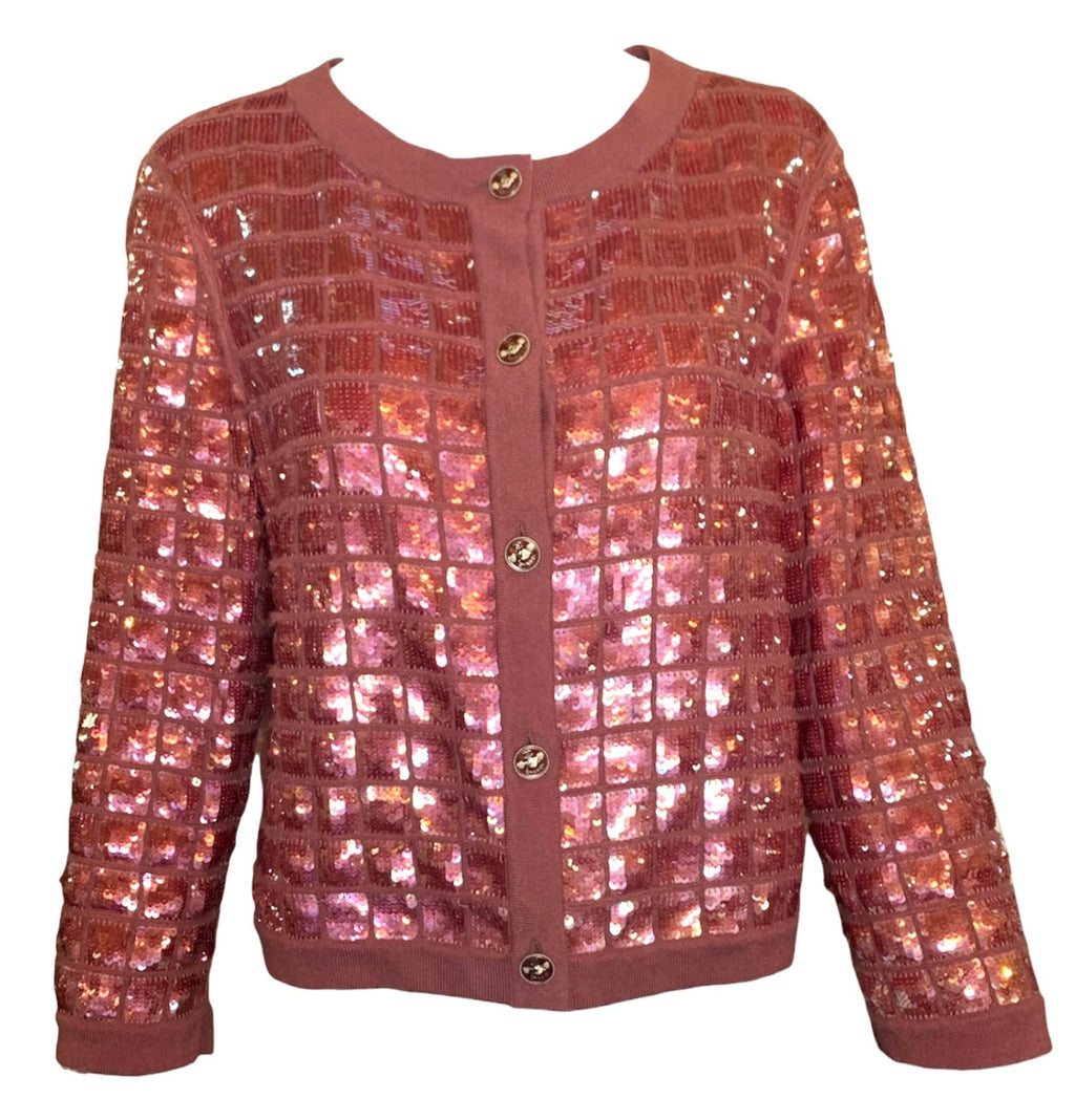 Chanel 2000s Dusty Rose  Sequined Cashmere Cardigan Sweater FRONT  1 of 6