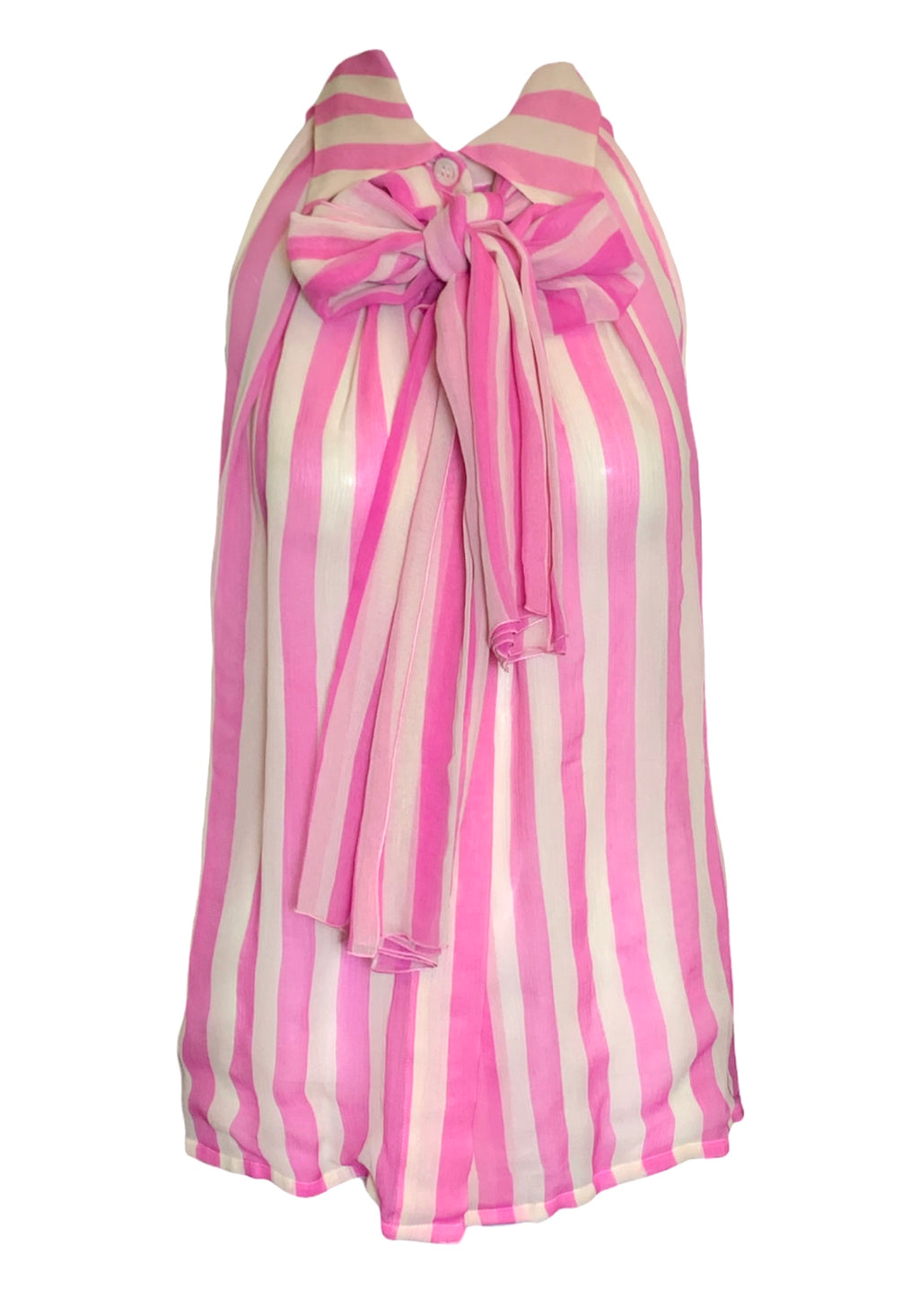 Christian Dior 2000s Pink & White Stripe Silk Chiffon Blouse  FRONT 1 of 6