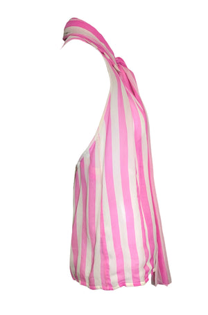 Christian Dior 2000s Pink & White Stripe Silk Chiffon Blouse  SIDE  3 of 6