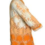 1920's Hand Crocheted Short Sleeve Deco Cardigan In Ombre Ivory to Orange  SIDE 2 of 5