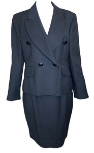 Moschino Fall/Winter 1989/1990 Black Wool "TAILLEUR" Skirt Suit FRONT 1 of 7