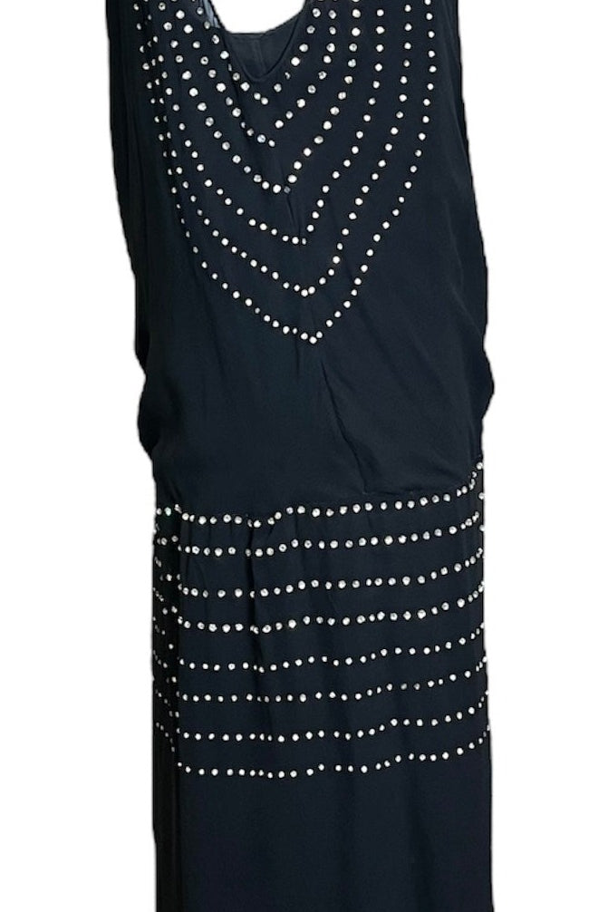 1920s Black Chiffon Flapper Dress Studded with Rhinestones SIDE 2 of 6