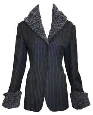  Romeo Gigli 89/90 FW Grey Pinstripe Jacket With Ruched Velvet Skirt JACKET 4 of 8