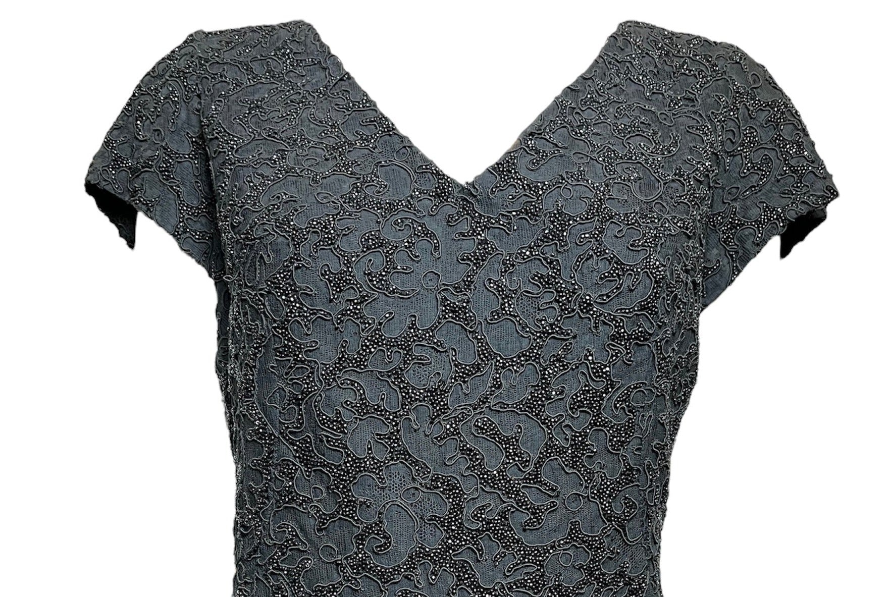 Mingolini Guggenheim Late 50s/Early 60s Black Beaded Dress on Lace DETAIL 4 of 5