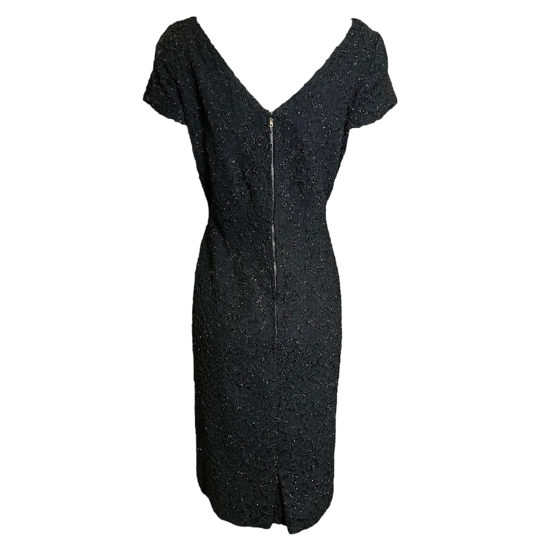 Mingolini Gugenheim 1960's Black Beaded Dress on Lace Mingolini Gugenheim 1960's Black Beaded Dress on Lace