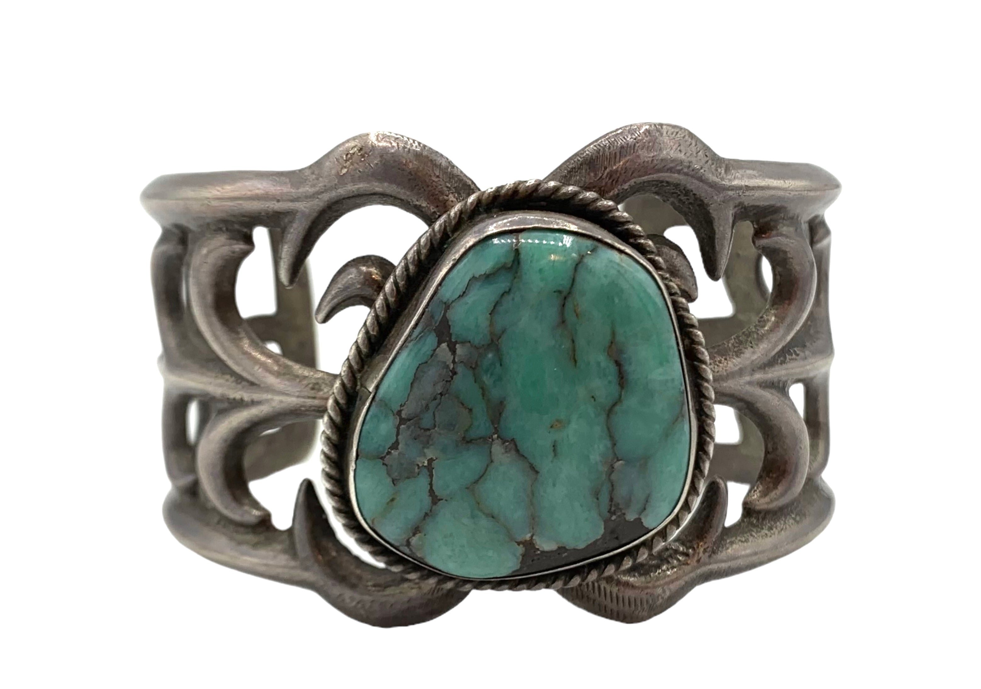 Vintage Sandcast Silver Turquoise Stone Cuff The Way We Wore