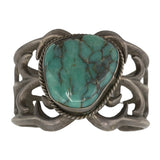 Sandcast Silver Turquoise Stone Cuff