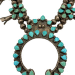  Zuni 50s Petit Point Turquoise & Silver Squash Blossom NecklaceDETAIL PENDANT 3 of 6