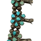 50s Zuni Petit Point Turquoise Stone & Silver Squash Blossom Necklace DETAIL 4 of 6