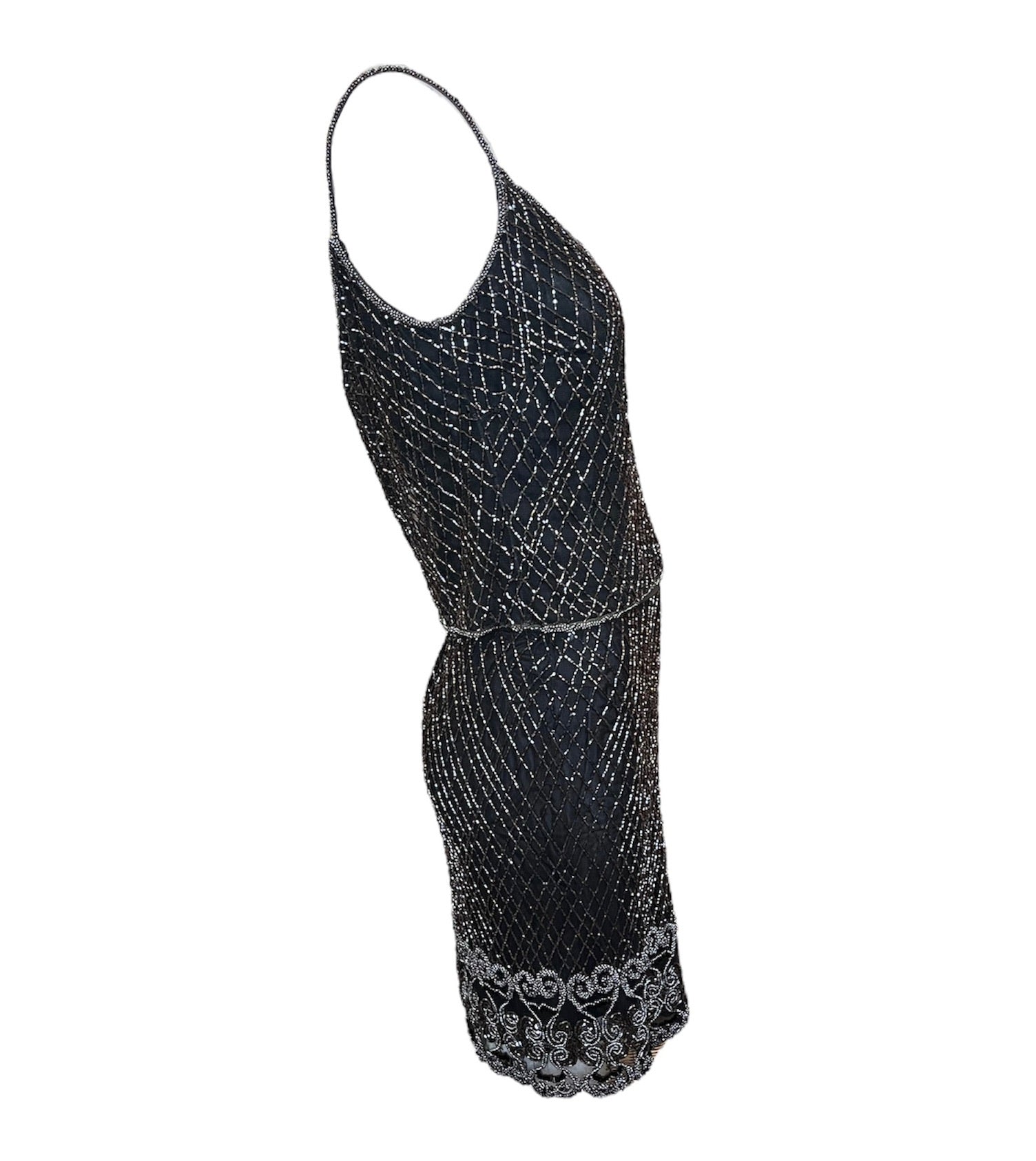 Badgley Mishka Root Beer Densely Beaded 3-Piece Ensemble, side no jacket