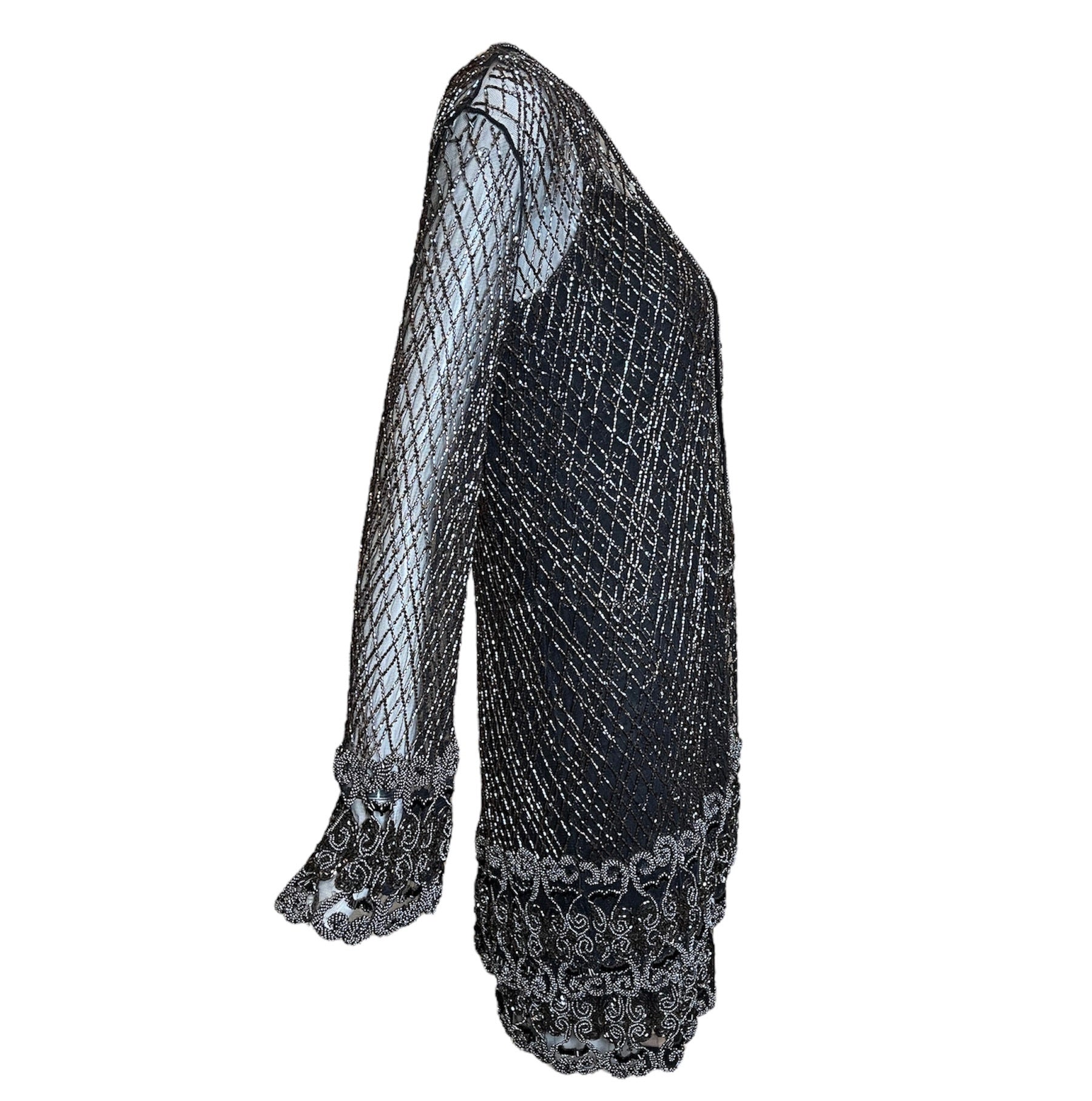 Badgley Mishka Root Beer Densely Beaded 3-Piece Ensemble, jacket side