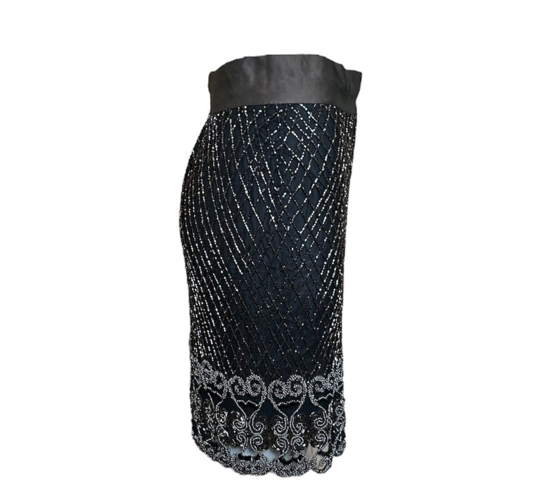 Badgley Mishka Root Beer Densely Beaded 3-Piece Ensemble, skirt side