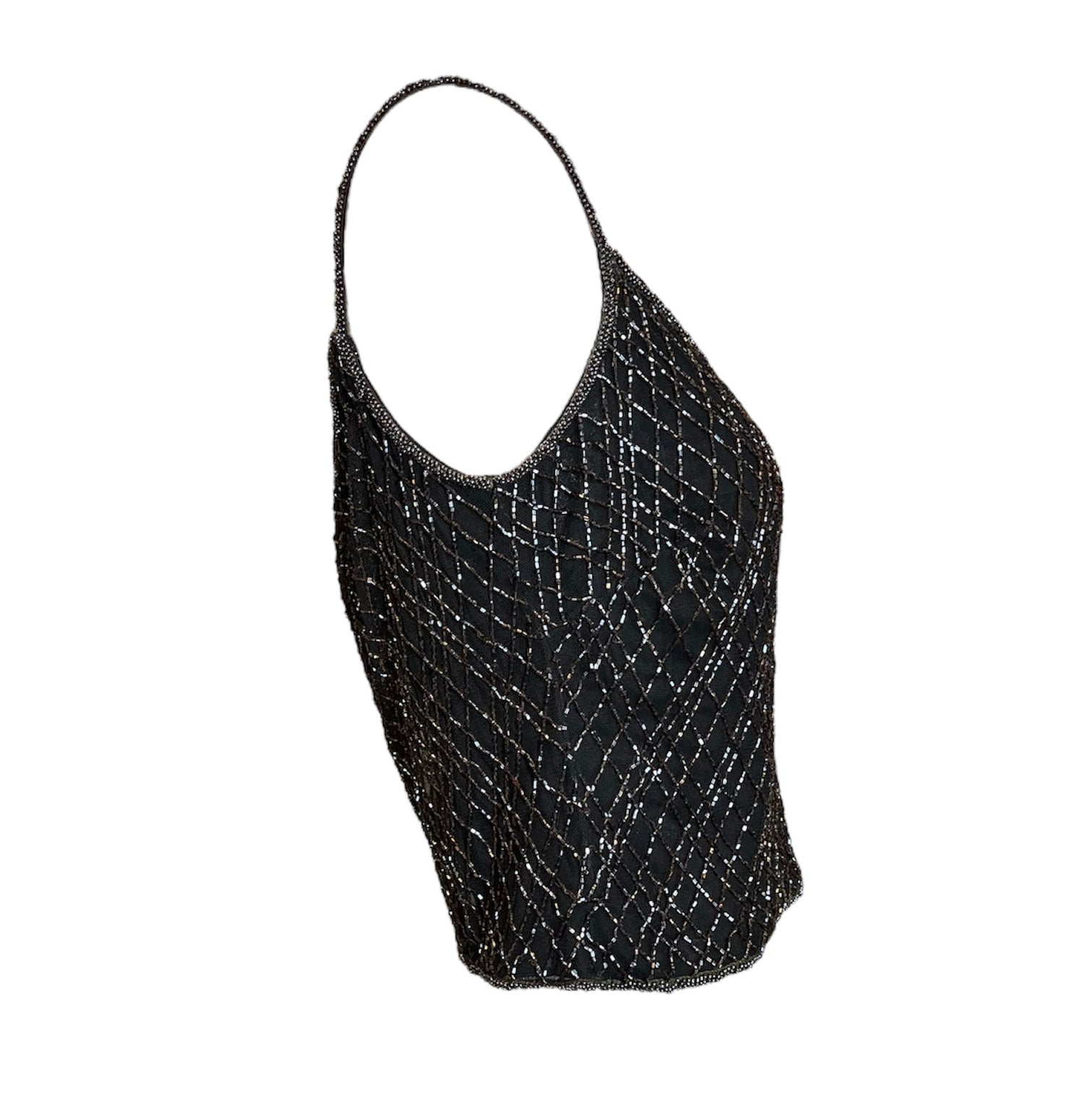 Badgley Mishka Root Beer Densely Beaded 3-Piece Ensemble, camisole side