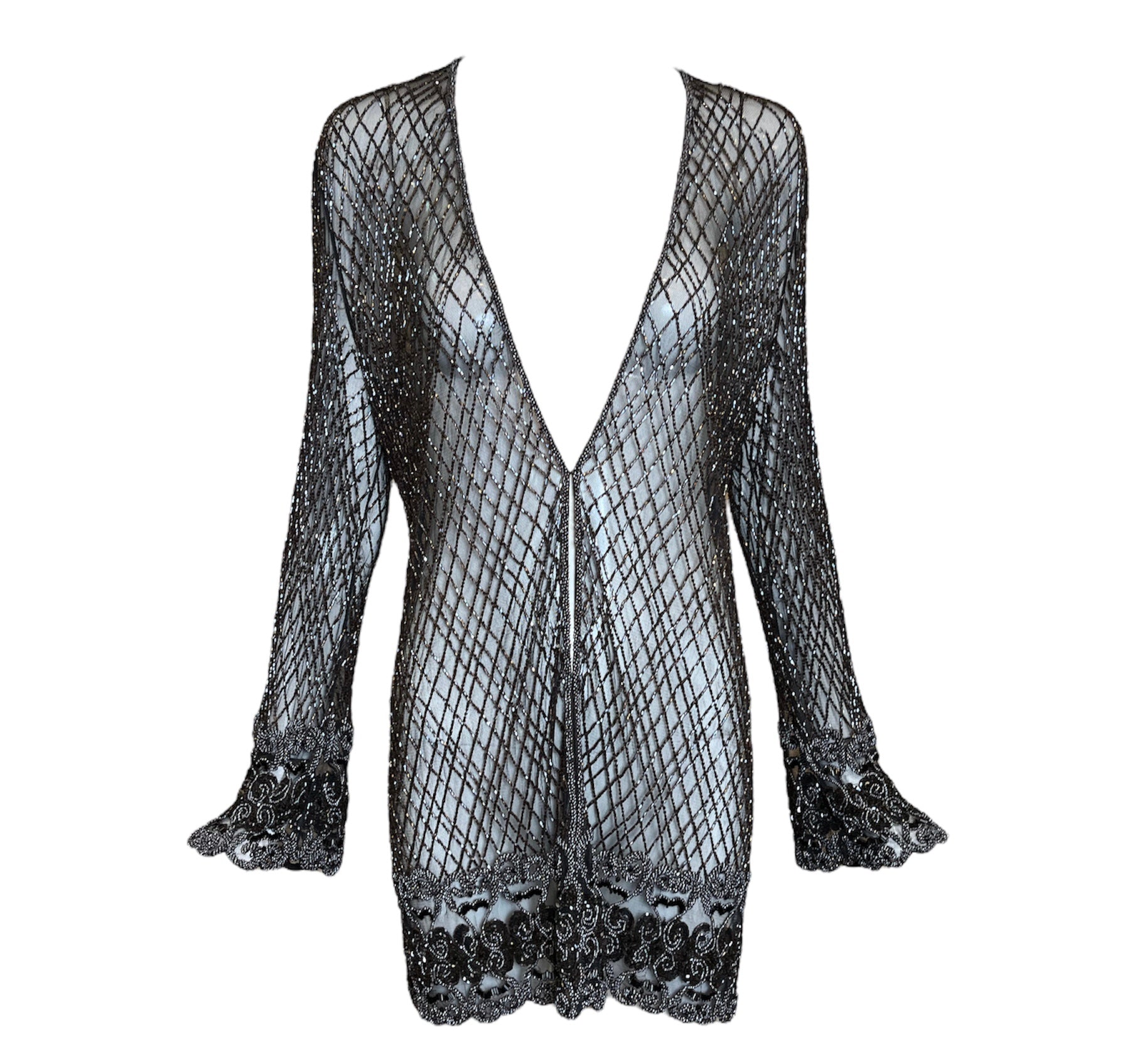 Badgley Mischka Rare Late 1980's Heavily Beaded Deco Three Piece Evening Ensemble, jacket