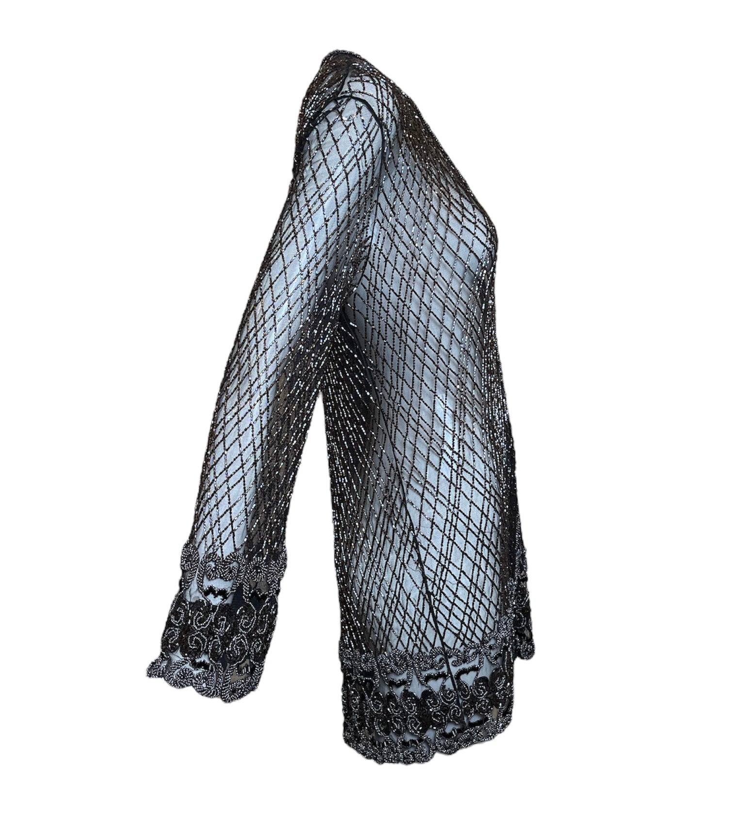 Badgley Mishka Root Beer Densely Beaded 3-Piece Ensemble, jacket side