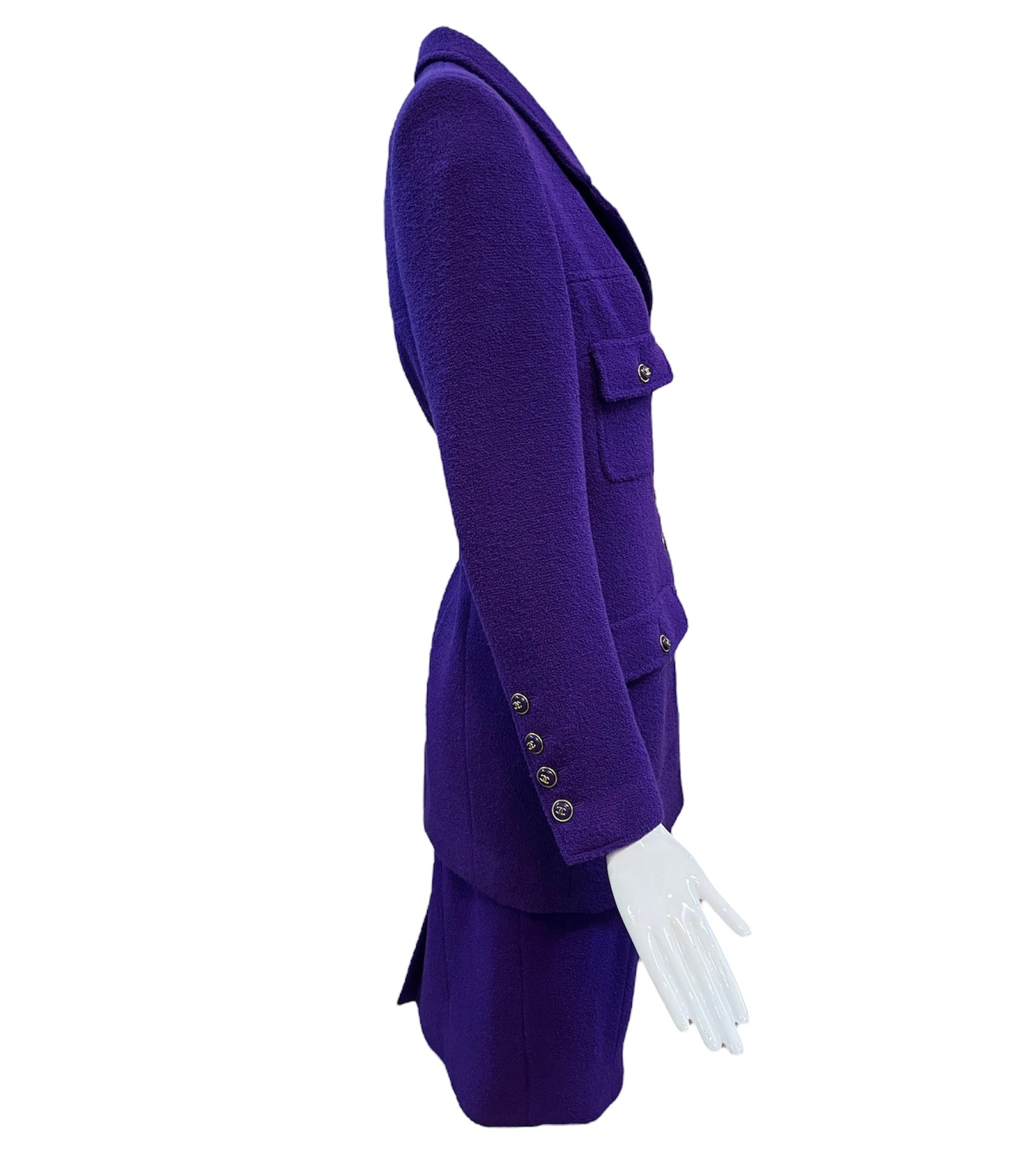  Chanel 2000s Purple Nubby Wool Skirt Suit SIDE 2 of 8