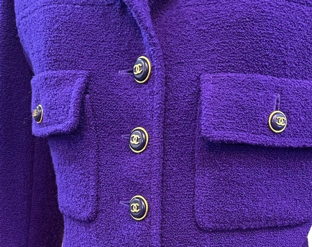  Chanel 2000s Purple Nubby Wool Skirt Suit DETAIL 6 of 8