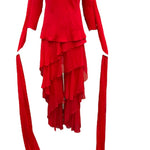 Halston 1970s Lipstick Red Chiffon Ruffled Ensemble with Pants FRONT 1 of 6