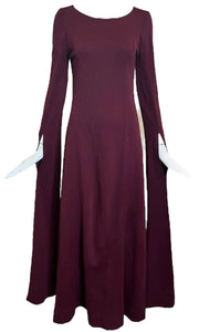 Joshua Tree California 1970s Wine Colored Maxi Dress with Medieval Sleeves  FRONT 1 of 4