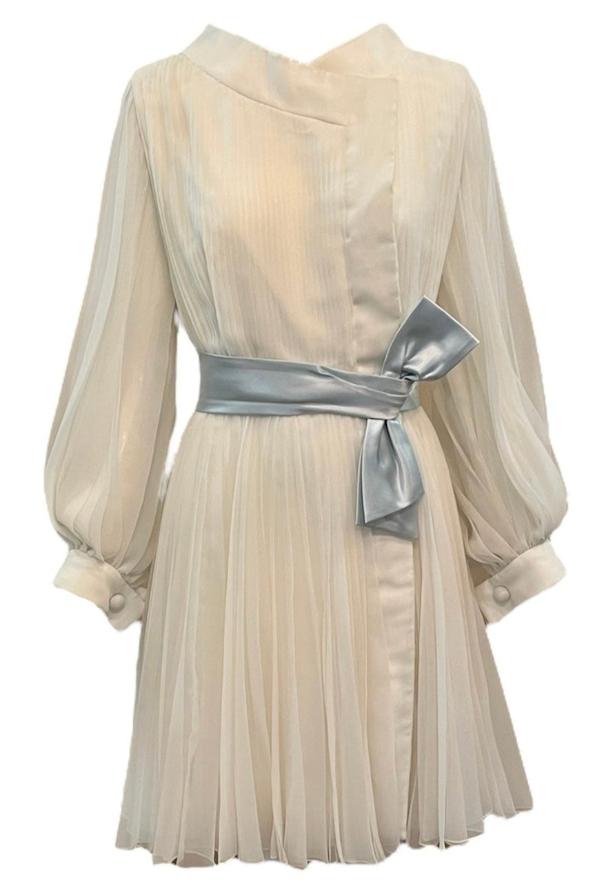   William Travilla 60s White Poly Chiffon Pleated Party Dress FRONT 1 of 5