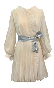   William Travilla 60s White Poly Chiffon Pleated Party Dress FRONT 1 of 5