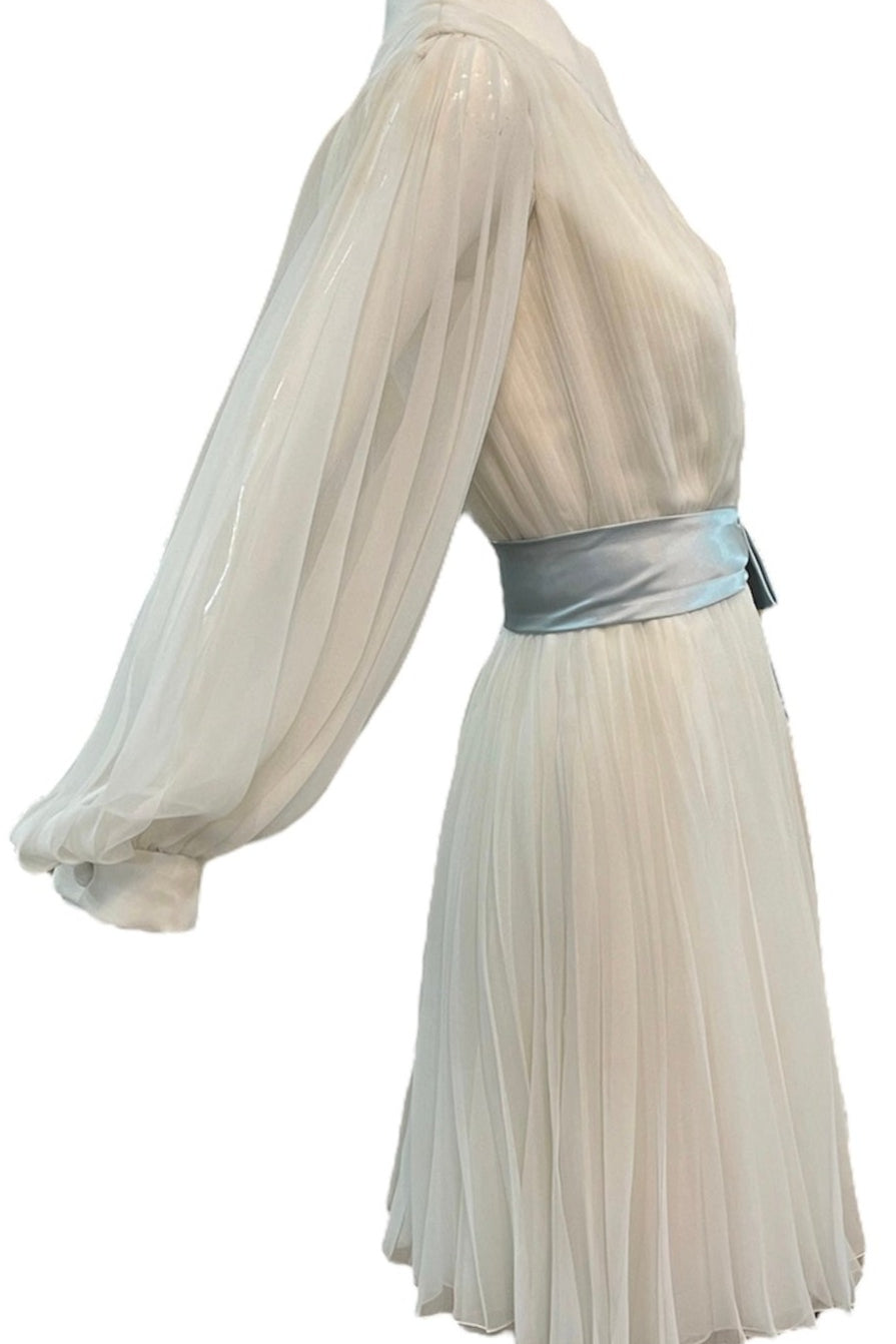   William Travilla 60s White Poly Chiffon Pleated Party Dress SIDE 2 of 5