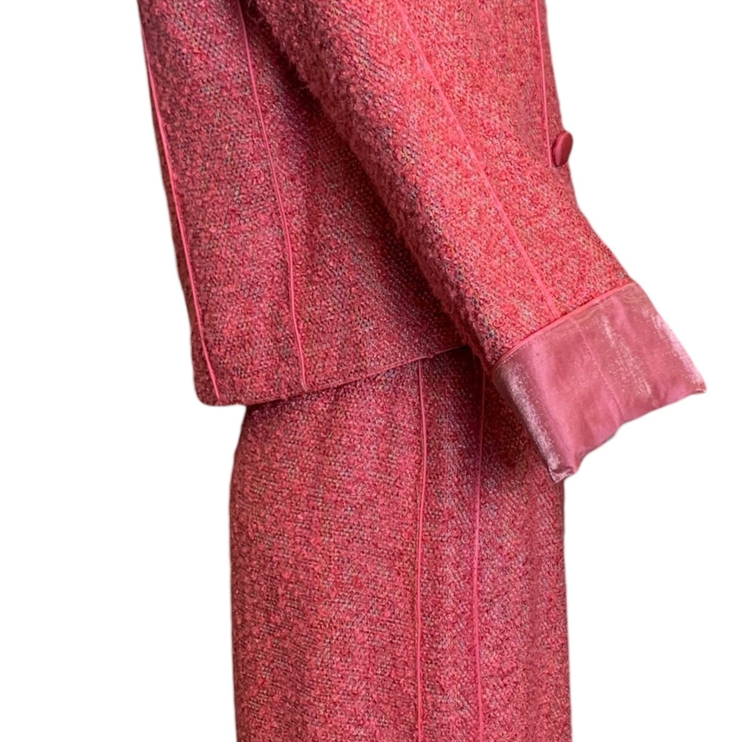 Chanel 1999 Pink Nubby Lightweight Double-Breasted Skirt Suit, side