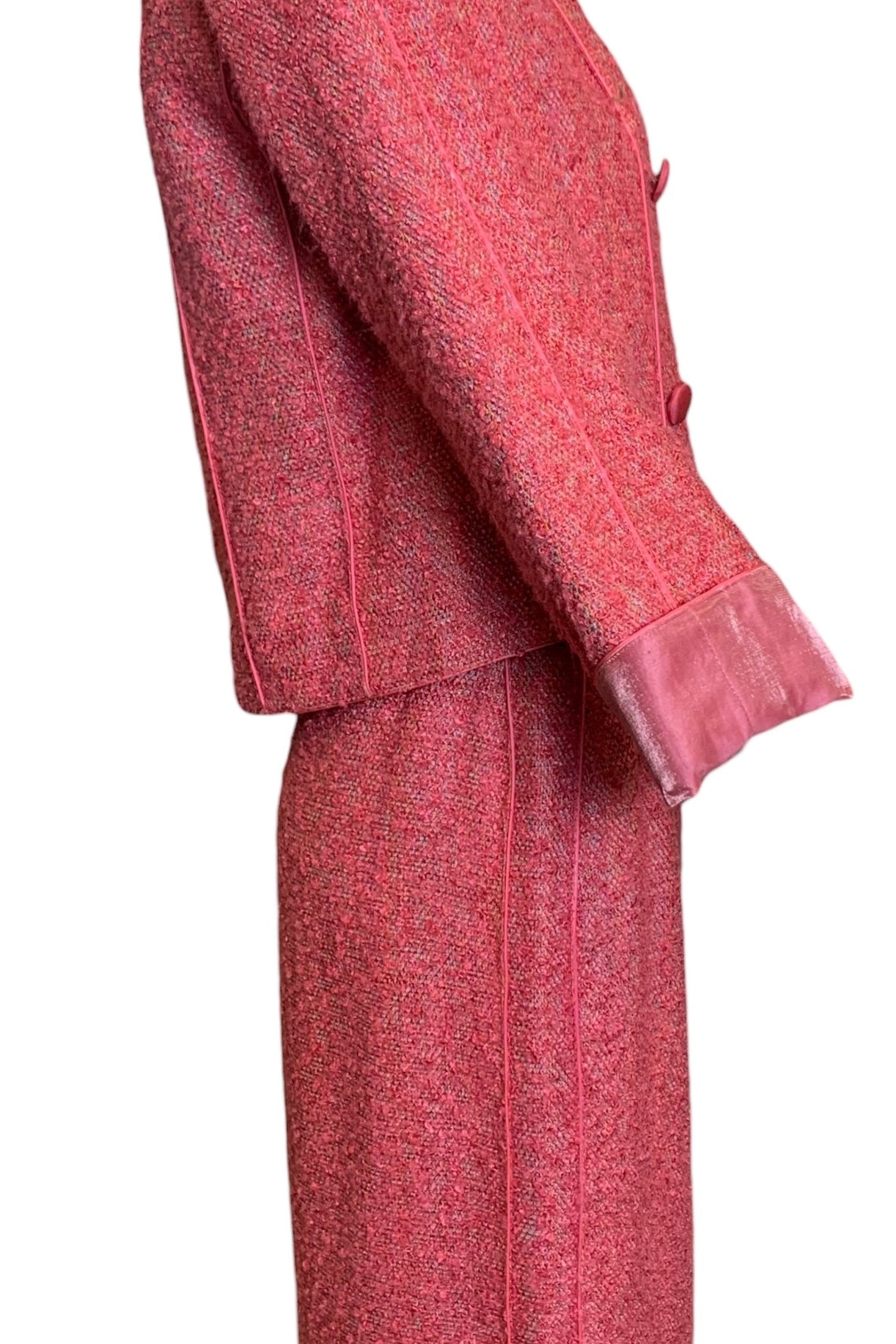 Chanel 1999 Pink Nubby Lightweight Double-Breasted Skirt Suit, side