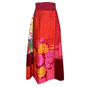 KENZO 2000s Silk Kimono Inspired Patchwork Maxi Skirt