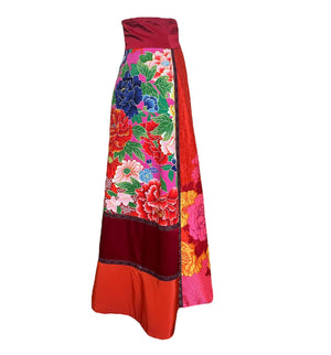 KENZO 2000s Silk Kimono Inspired Patchwork Maxi Skirt, side